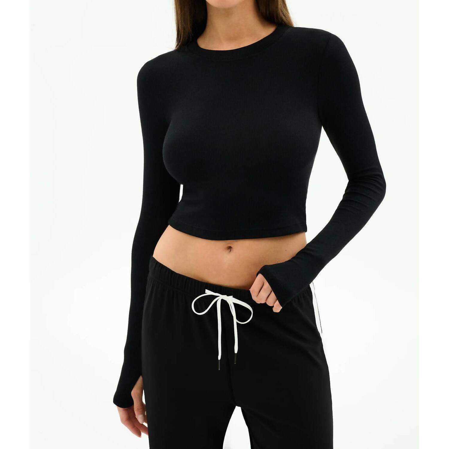 New Splits59 Louise Rib Long Sleeve Crop Top In Black
